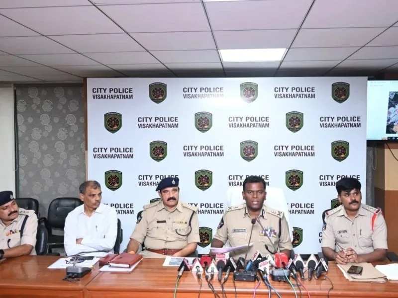 Visakhapatnam cybercrime police showcasing seized cryptocurrency from loan app fraud case, 2025