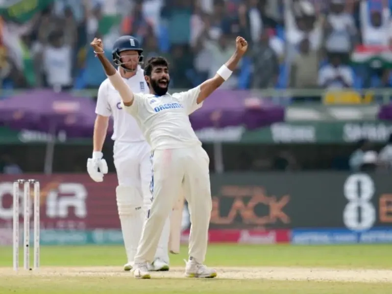 Jasprit Bumrah bowling for India during a Test match against England.