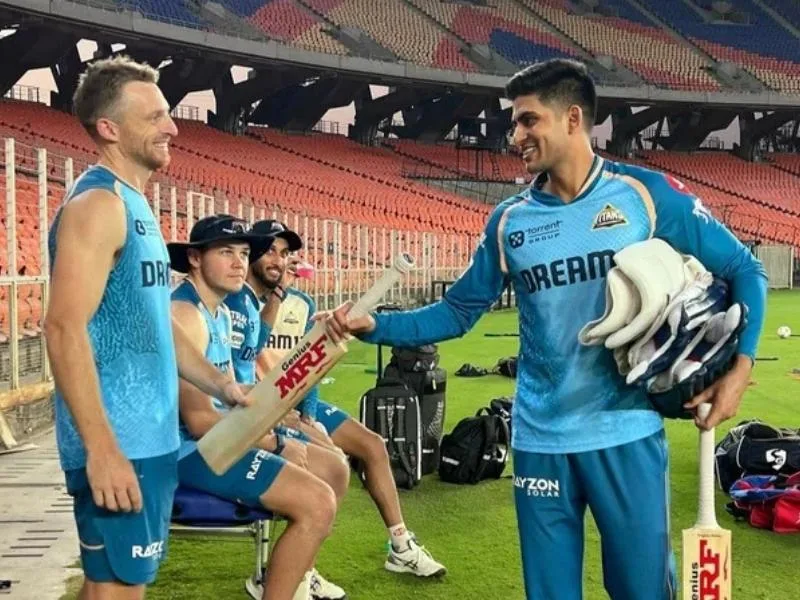 Jos Buttler in GT's Practice Session along with Shubman Gill in IPL 2025