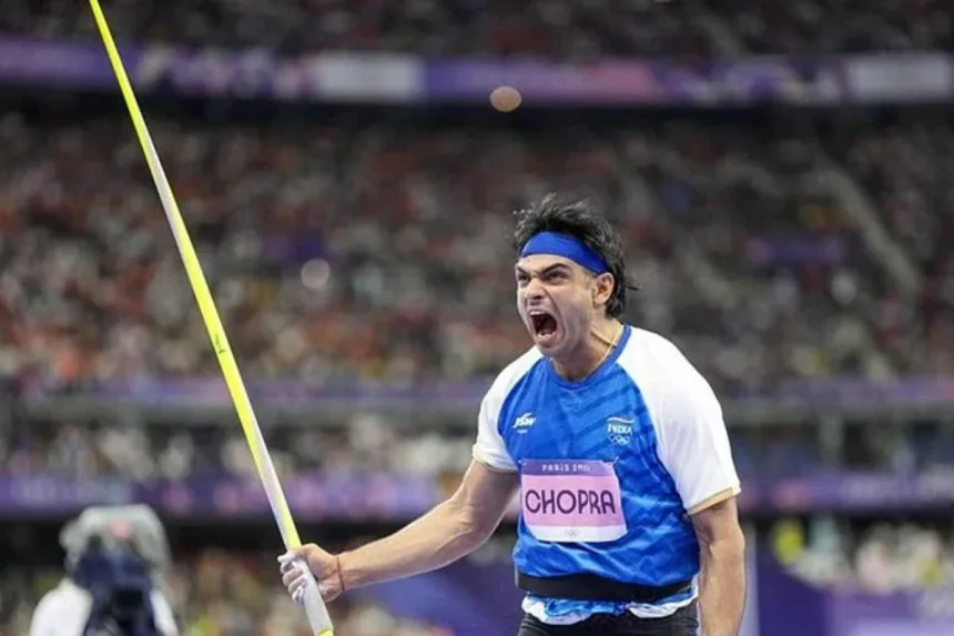 Neeraj Chopra throwing javelin at Potch Invitational 2025 in South Africa