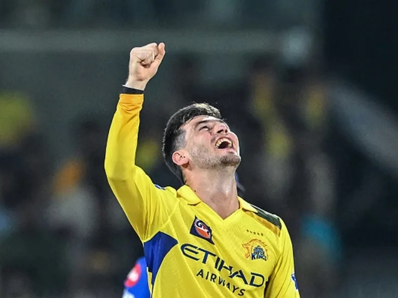 Noor Ahmad bowling for CSK against PBKS in IPL 2025 Match 49 at MA Chidambaram Stadium