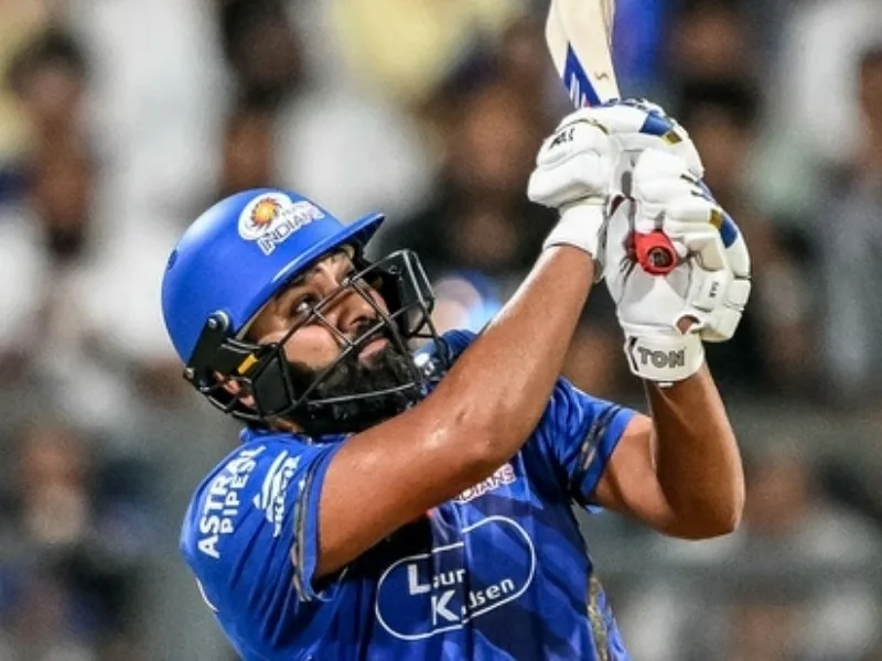 Rohit Sharma celebrating his unbeaten 76 against CSK in IPL 2025 at Wankhede Stadium
