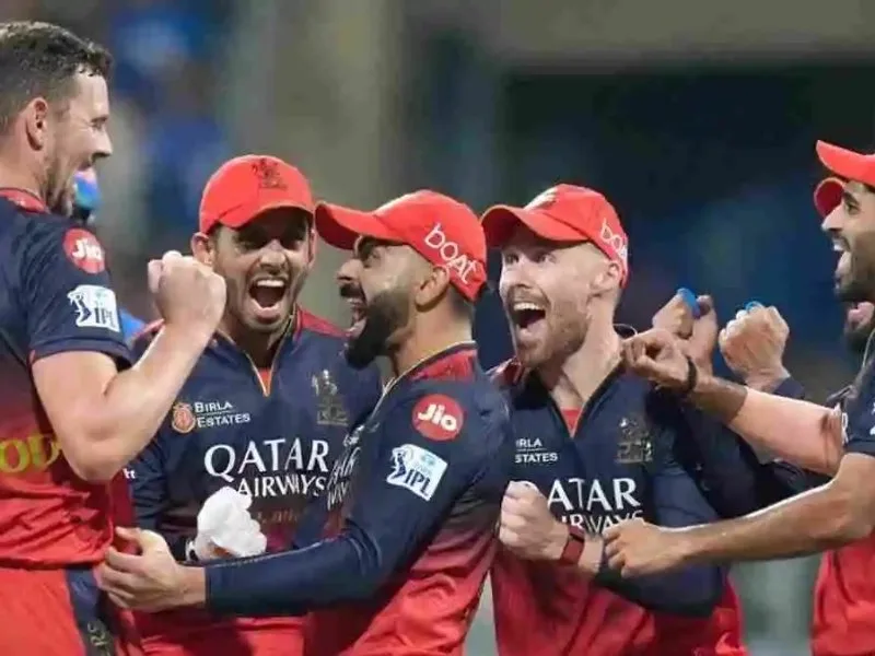Royal Challengers Bengaluru team during IPL 2025 match, aiming for playoff qualification