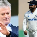 Steve Waugh giving advice to Rohit Sharma during a cricket commentary session in 2025