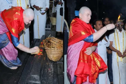 Anna Lezhneva at Tirumala temple offering prayers