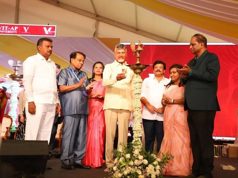 Students at VIT-AP University during CM Chandrababu’s speech at V-Launchpad 2025