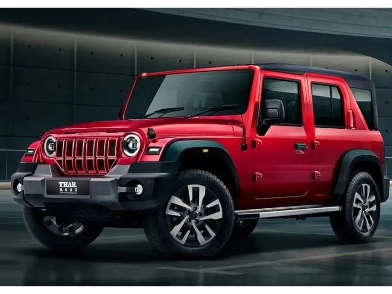 Mahindra Thar Roxx Mocha Brown interior with touchscreen