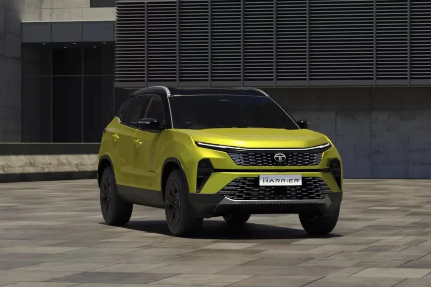 Front view of Tata Harrier 2025 SUV showcasing bold grille and LED headlights