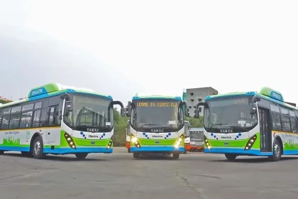 TGSRTC electric bus in Hyderabad, promoting eco-friendly public transport in 2025