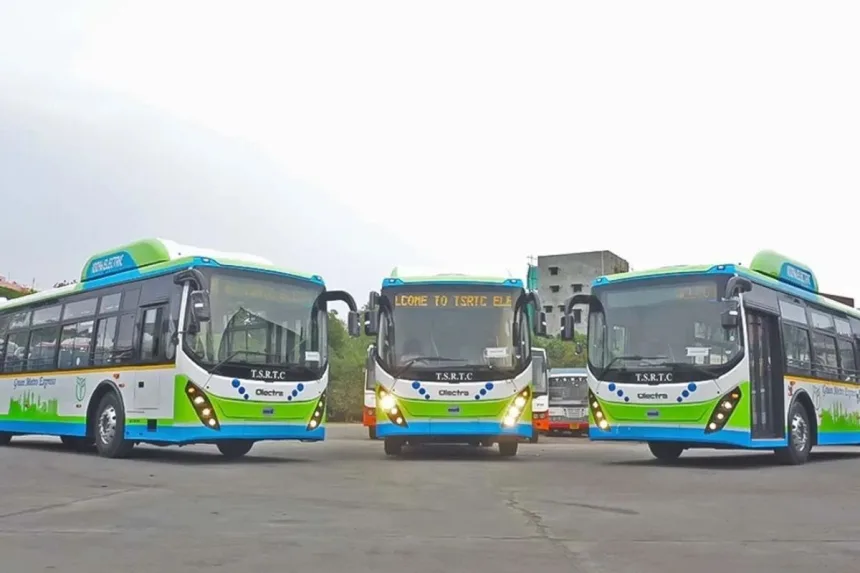 TGSRTC electric bus in Hyderabad, promoting eco-friendly public transport in 2025