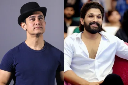 Allu Arjun and Aamir Khan posing together at Aamir’s Mumbai residence in 2025, sparking collaboration rumours