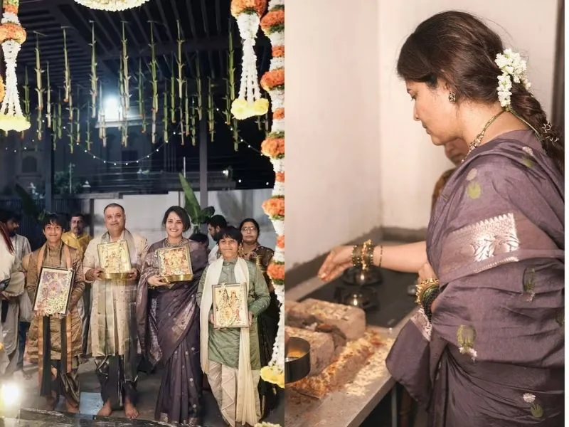 Viral photos of Anasuya Bharadwaj’s housewarming ceremony in Hyderabad