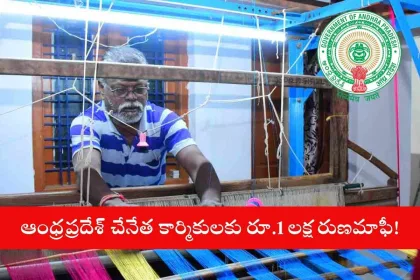 Andhra Pradesh weaver receiving loan waiver certificate at a Handloom Department event in 2025