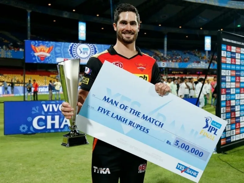 Ben Cutting celebrating SRH’s victory against RCB in the IPL 2016 final at Bengaluru.