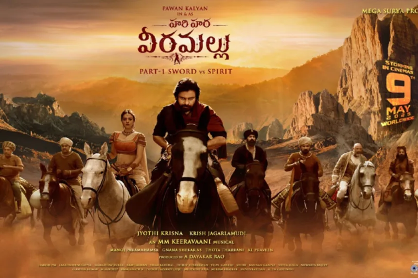 Pawan Kalyan in Hari Hara Veera Mallu poster, announcing May 30, 2025 release date finalized by Amazon Prime