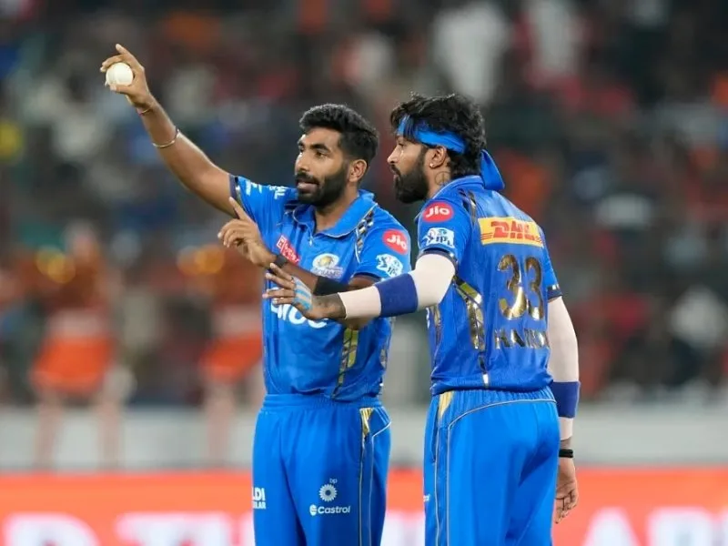 Jasprit Bumrah in action during MI vs DC IPL 2025 match, key to Mumbai’s playoff hopes.