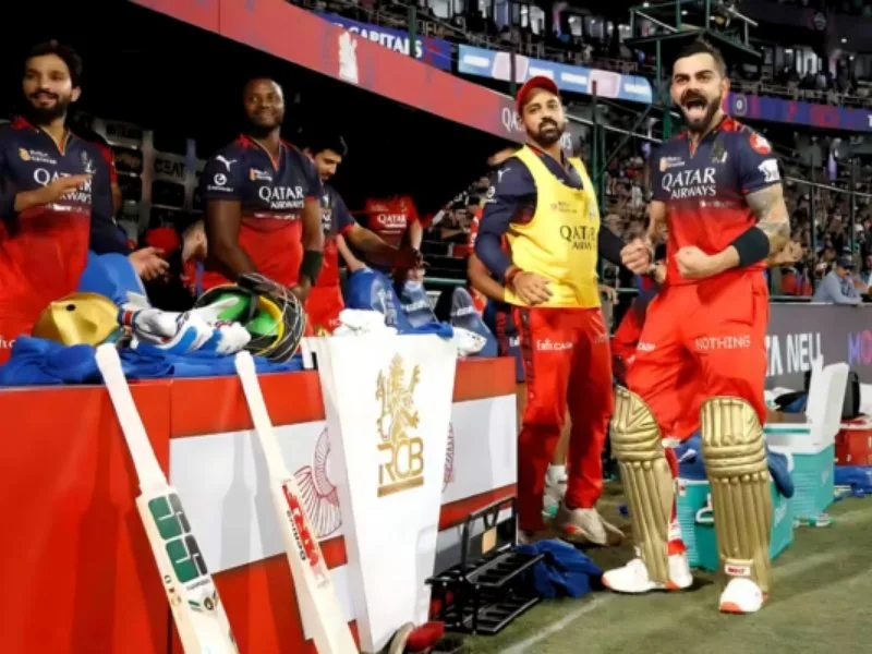 RCB players celebrating IPL 2025 playoff qualification after KKR match washout