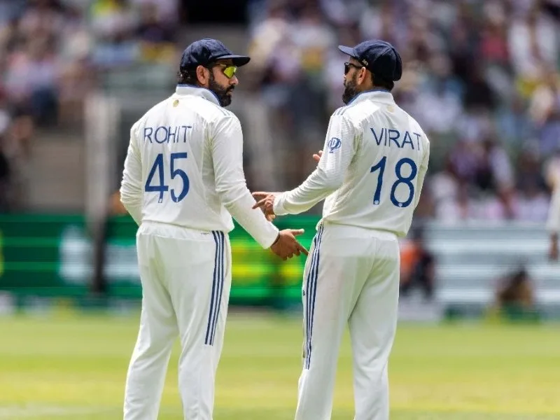 Rohit Sharma and Virat Kohli during a Test match, retiring from Test cricket
