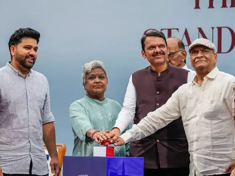 Rohit Sharma with family at Wankhede Stadium during the unveiling of his named stand in IPL 2025 season.