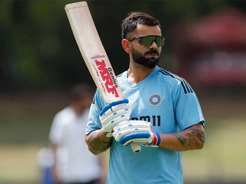 Virat Kohli in action, potentially joining Middlesex for County Cricket 2025 at Lord’s after Test retirement.
