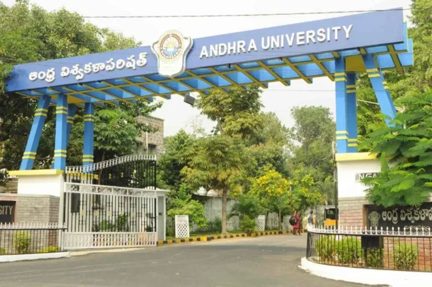 Signboard announcing temporary hostel closure at Andhra University in Visakhapatnam for 2025 renovatio
