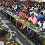 Devotees receiving Annadanam at a temple in Andhra Pradesh under CM Chandrababu Naidu’s 2025 initiative