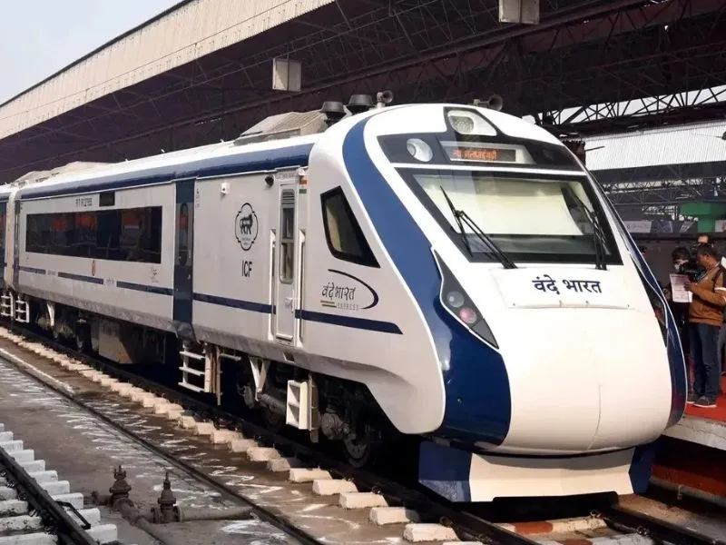 Vande Bharat train at Vijayawada station, set for extension to Narsapuram in 2025