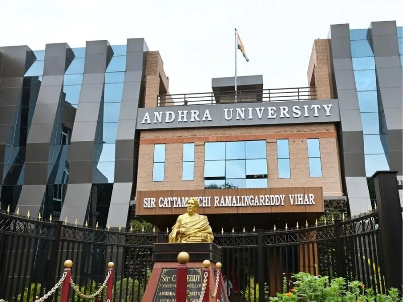 Workers repairing facilities at Andhra University hostel during temporary closure in Visakhapatnam, 2025