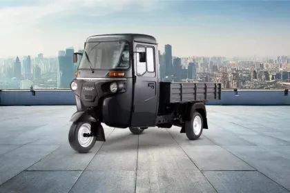 Bajaj Maxima XL Cargo E-TEC 12.0 electric three-wheeler on city road