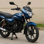 Bajaj Platina 110 motorcycle in Ebony Black Blue color parked on city street