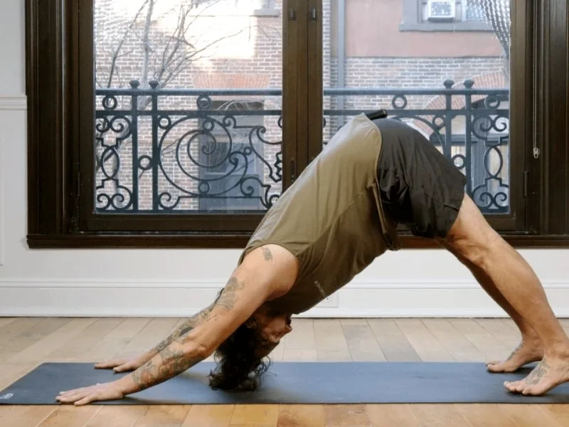 Performing Downward Facing Dog yoga pose for morning energy in 2025