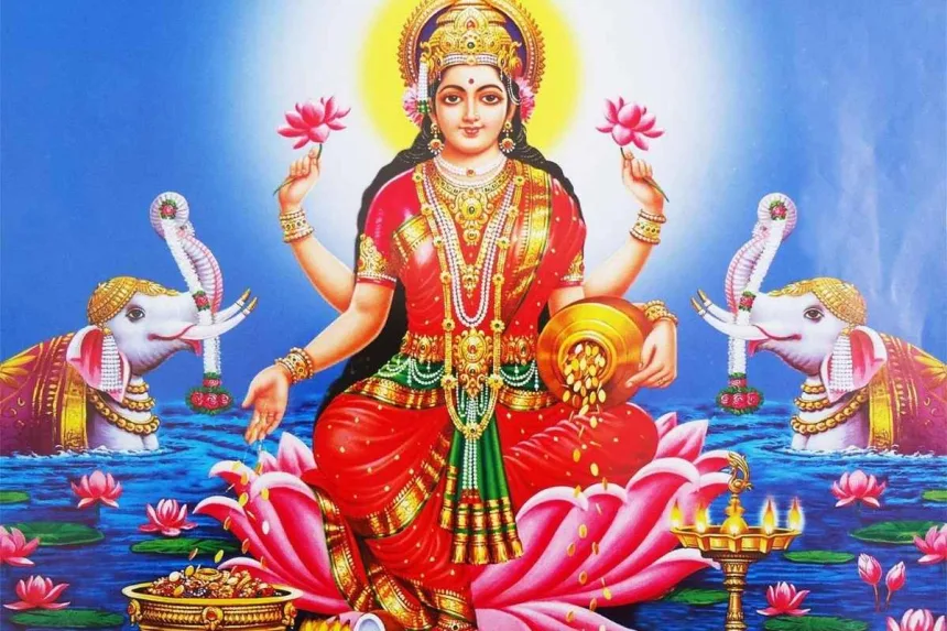 Goddess Lakshmi idol during Diwali puja, symbolizing wealth and prosperity in 2025