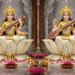 Goddess Saraswati idol at Basar temple, adorned with white saree and veena, inspiring wisdom for Telugu devotees in 2025