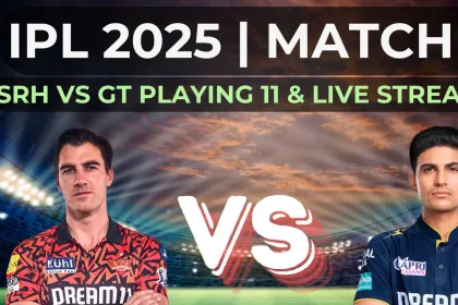 Gujarat Titans and Sunrisers Hyderabad players in action during IPL 2025 match at Narendra Modi Stadium.