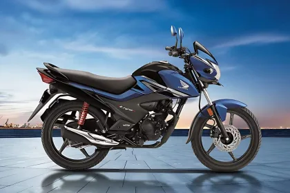 Honda Livo in Pearl Siren Blue parked on city street with halogen headlamp