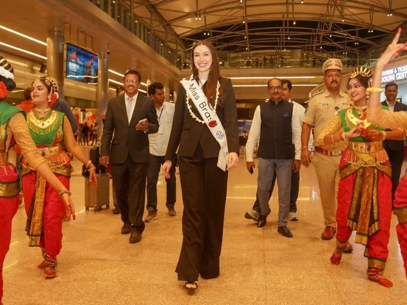 Grand finale stage setup at Hitex for Miss World 2025 in Hyderabad, Telangana