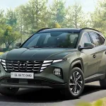 Hyundai Tucson 2025 in Starry Night parked in city with LED headlights, showcasing premium SUV design