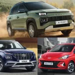 Hyundai Venue compact SUV displayed at a dealership with discount offers for 2025