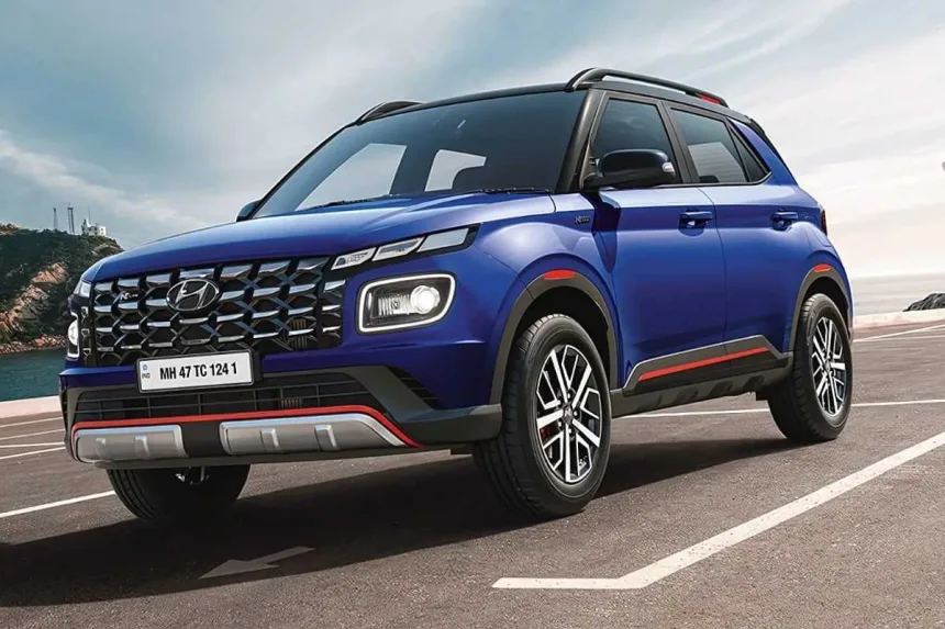Hyundai Venue N Line 2025 in Thunder Blue with LED headlights and red brake calipers, showcasing sporty compact SUV design