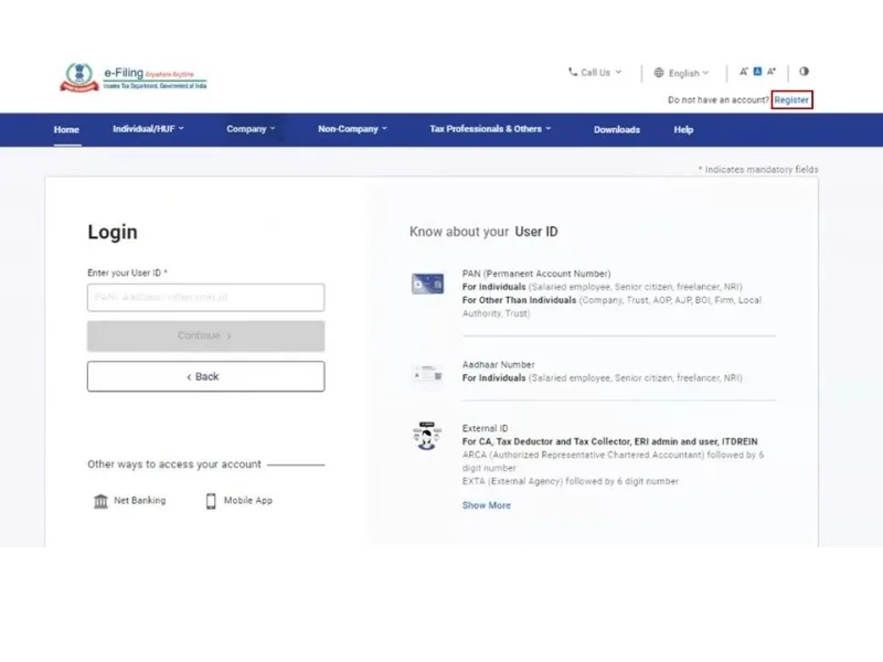 Income Tax e-filing portal for ITR submission, 2025
