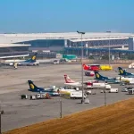 Deserted terminal at a northern India airport during closures in 2025 due to security measures