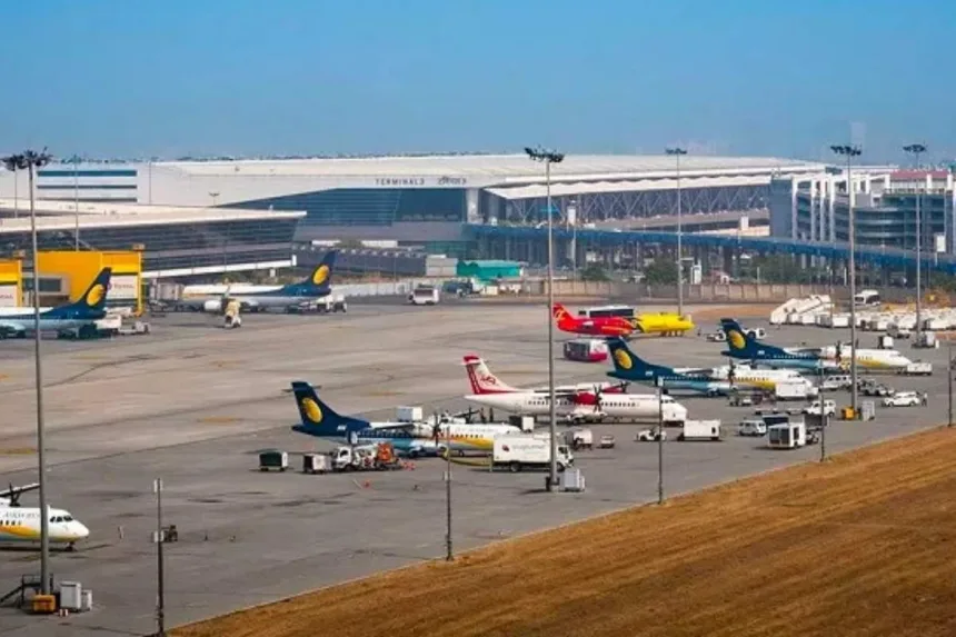 Deserted terminal at a northern India airport during closures in 2025 due to security measures