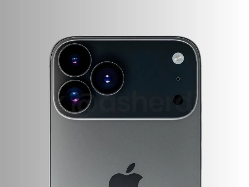 iPhone 17 Pro Max rectangular camera bar design in Sky Blue, 2025