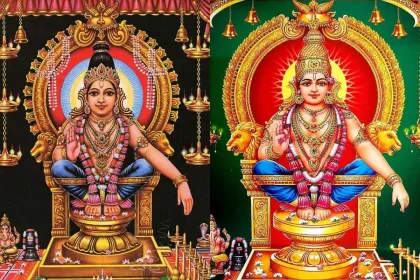 Lord Ayyappa idol at Sabarimala temple, adorned with jewels, inspiring devotion for Telugu pilgrims in 2025
