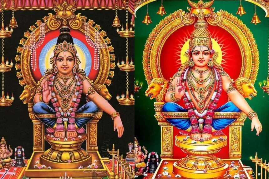 Lord Ayyappa idol at Sabarimala temple, adorned with jewels, inspiring devotion for Telugu pilgrims in 2025