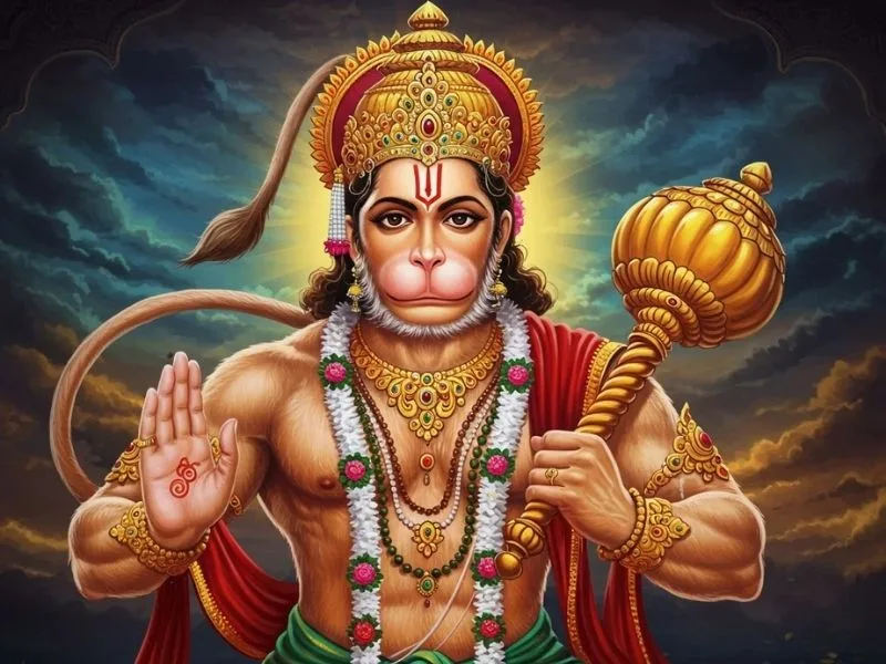 Illustration of Lord Hanuman with Hanuman Chalisa for Hanuman Jayanti 2025, highlighting 10 unknown facts.