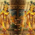 Lord Krishna playing flute in Gokulam with cows, depicted in vibrant 2025 devotional art