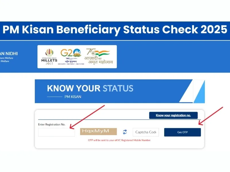 PM Kisan portal interface for status check, India 2025