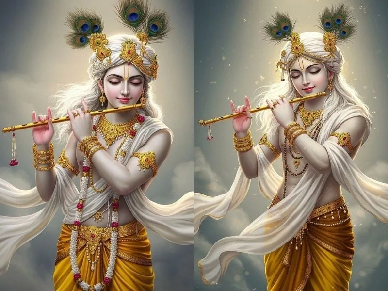 Radha and Krishna in divine Rasaleela dance, showcasing eternal love for Telugu devotees