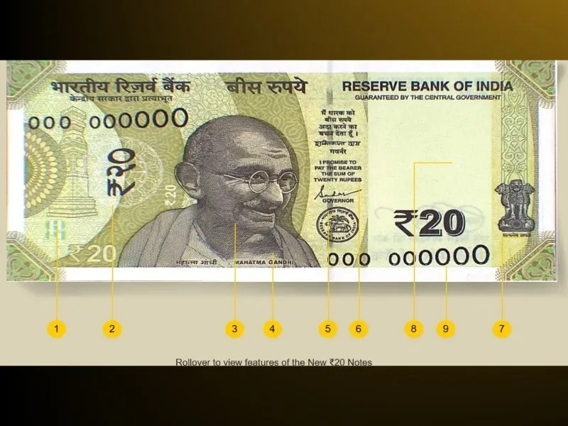 Security features of RBI's new Rs 20 note, India 2025